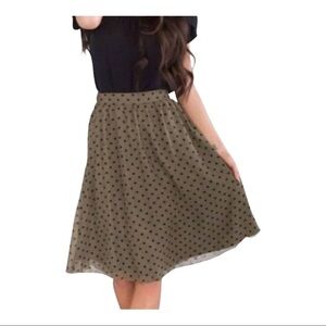 𝅺mikarose Olive/Black Polka Dot Chiffon Full Skirt XS